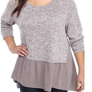 Living Doll Long Sleeve Blouse Peplum Gray 0x